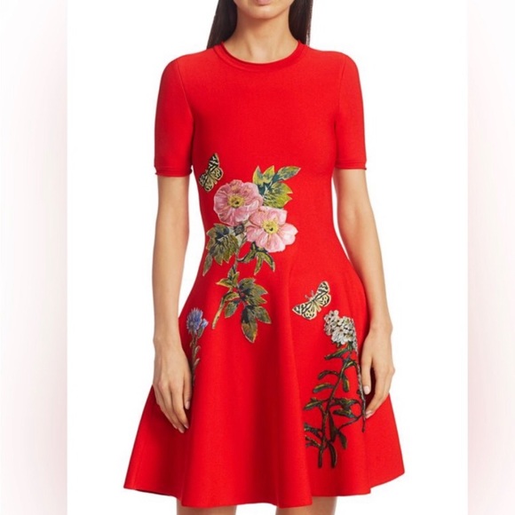 Oscar de la Renta Dresses & Skirts - OSCAR DE LA RENTA Embroidered Floral Knit Fit-&-Flare Dress NEW